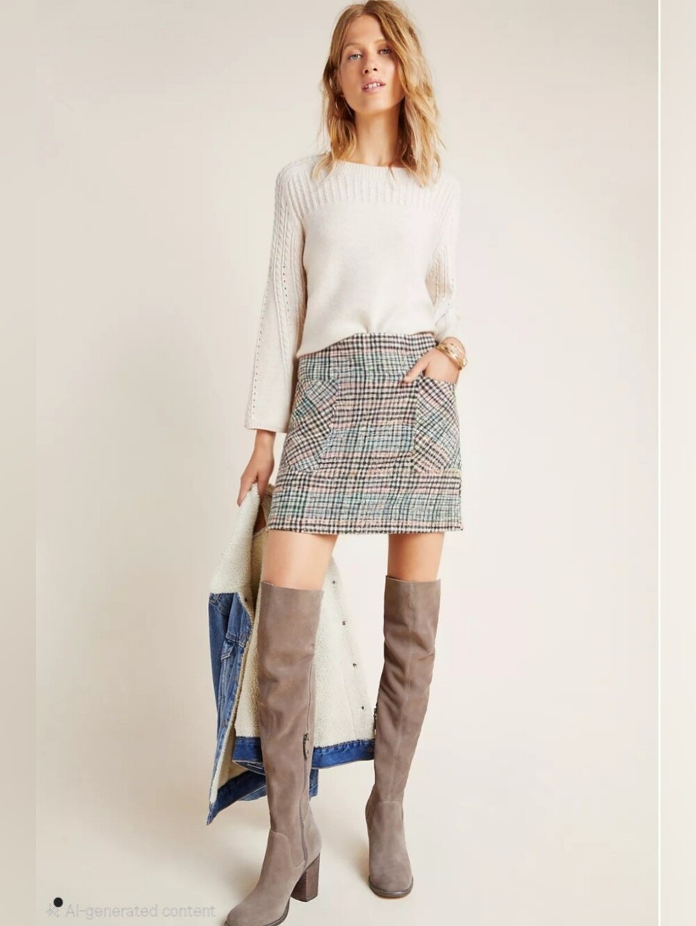 Maeve Bijou Plaid Knit Multicolor Tweed Mini Skirt Boucle Patch Pockets Chic.  8